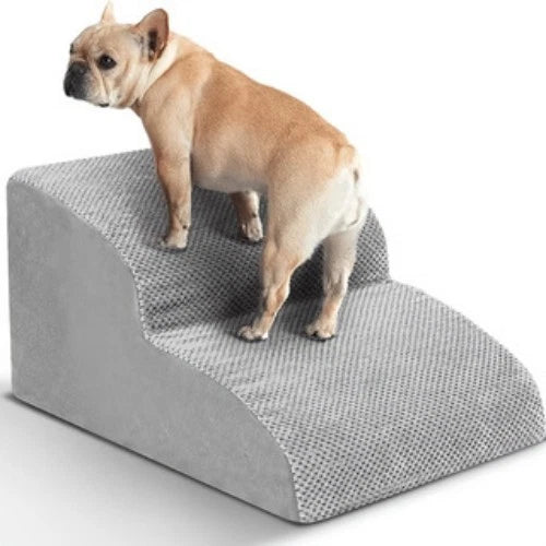 2-Step Curved Pet Stairs for Small Dogs &amp; Cats, New Gray Non-Slip Particle