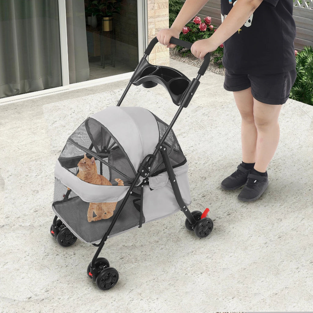 Lightweight Foldable Pet Stroller Cart for Small Dogs Cats, 40 lbs Capacity
