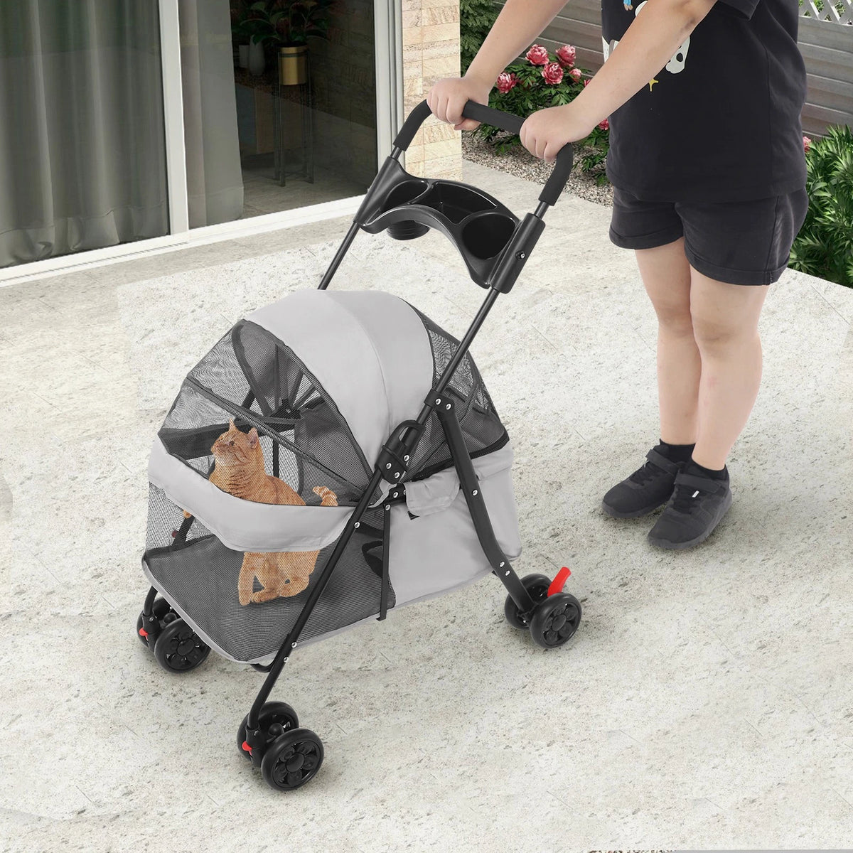 Lightweight Foldable Pet Stroller Cart for Small Dogs Cats, 40 lbs Capacity
