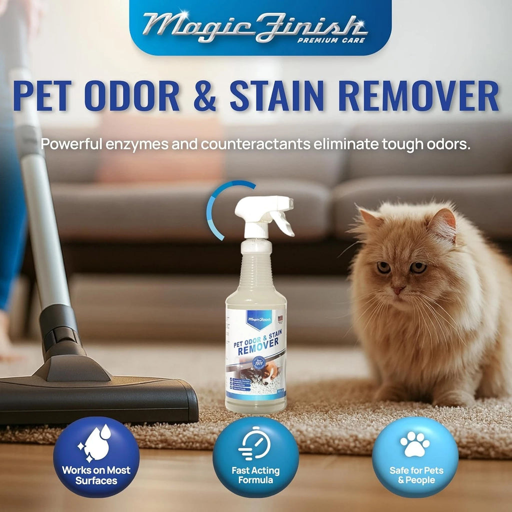 Magic Finish Pet Odor &amp; Stain Remover 32 oz Enzyme Carpet Cleaner for Dog &amp; Cat