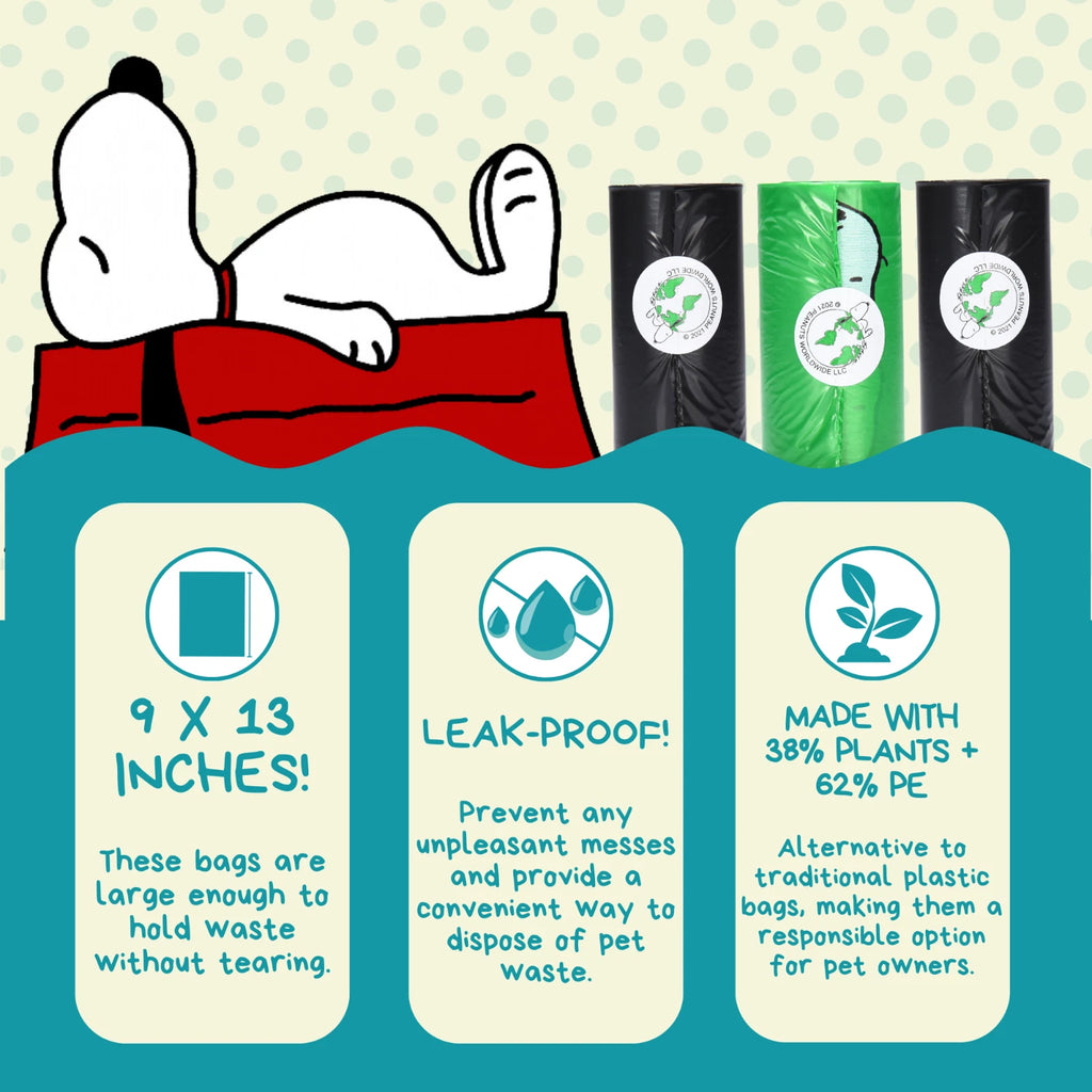 360 Count Peanuts Dog Poop Bags - Snoopy Design - 24 Rolls - Unscented