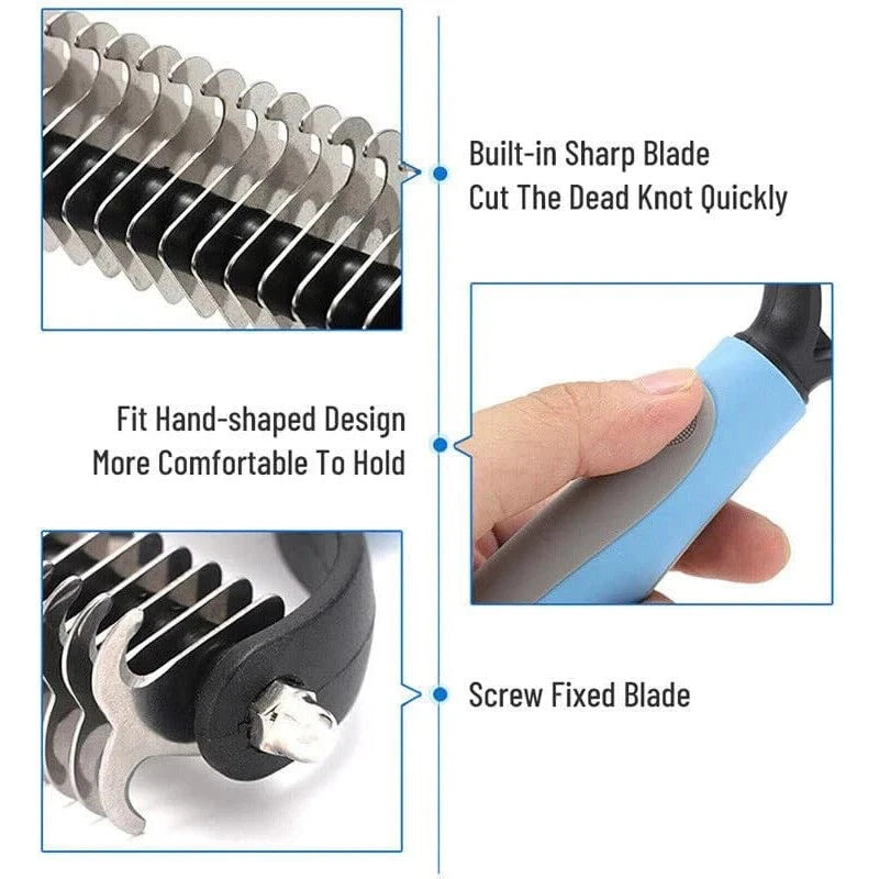 2Side Dog Brush for Shedding Dematting Pet Grooming Cat Hair Undercoat Rake Comb
