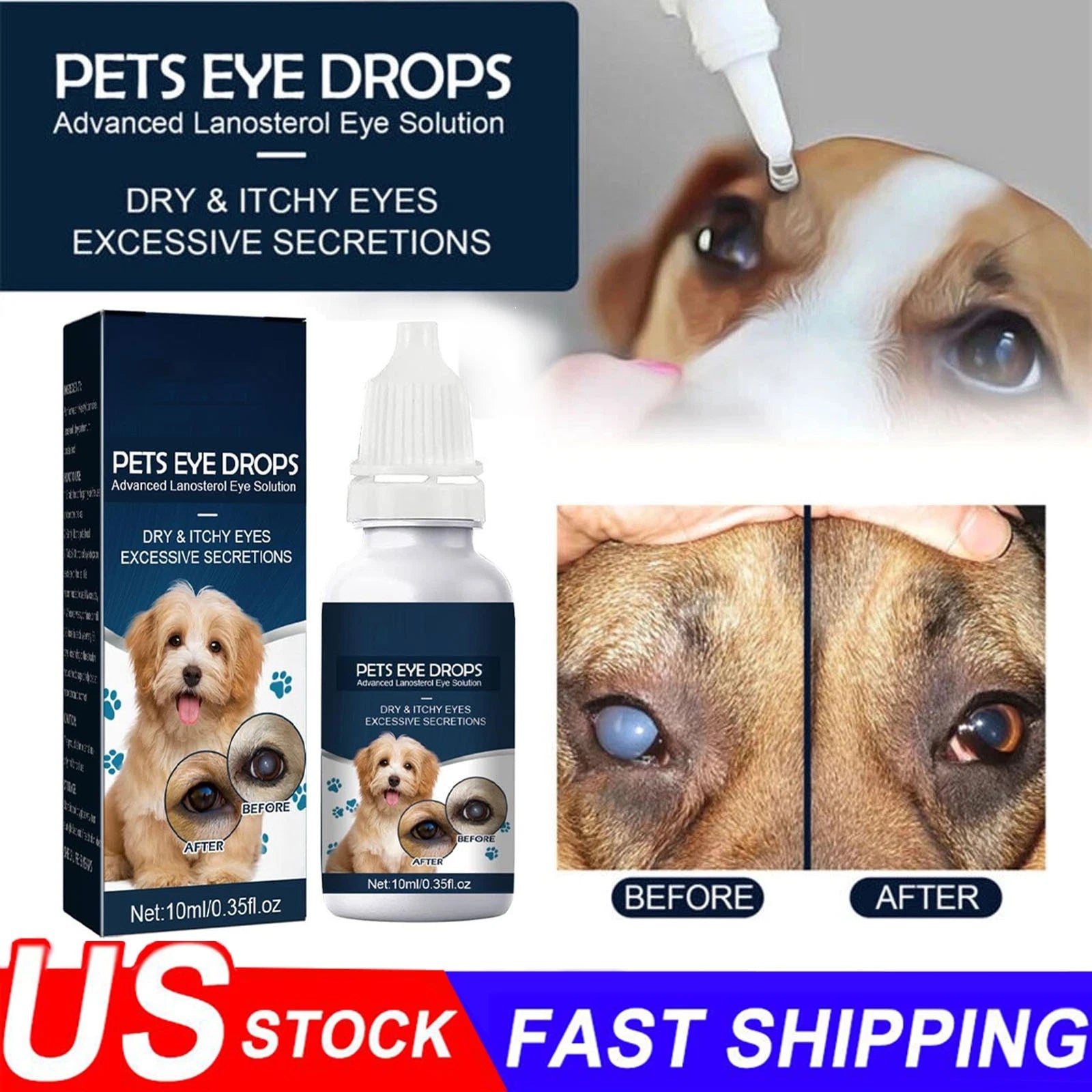 Eye Drops for Pets Bacterial,Vira<wbr/>l and Fungal &amp; Infections Dog Cat Treatment US