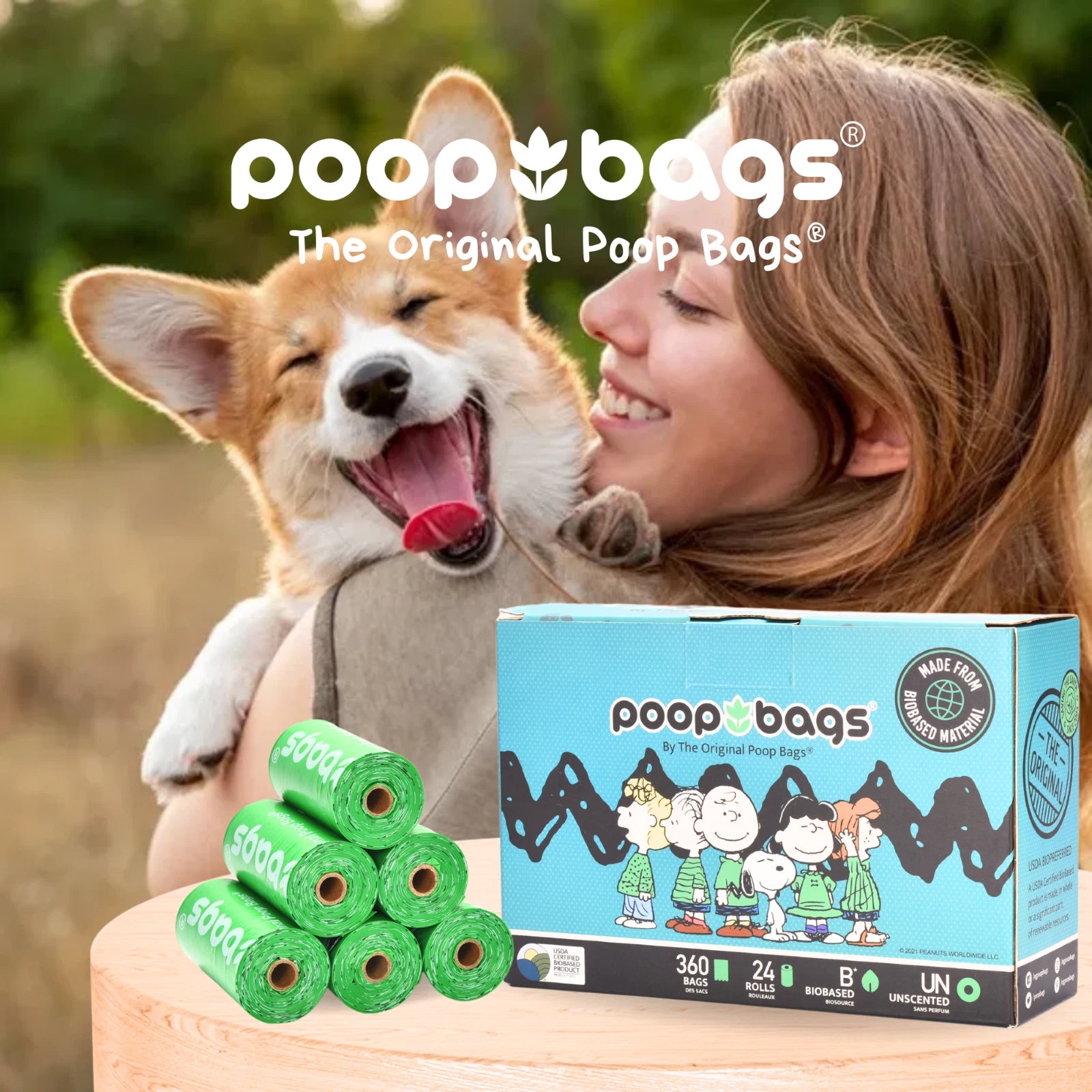 360 Count Peanuts Dog Poop Bags - Snoopy Design - 24 Rolls - Unscented