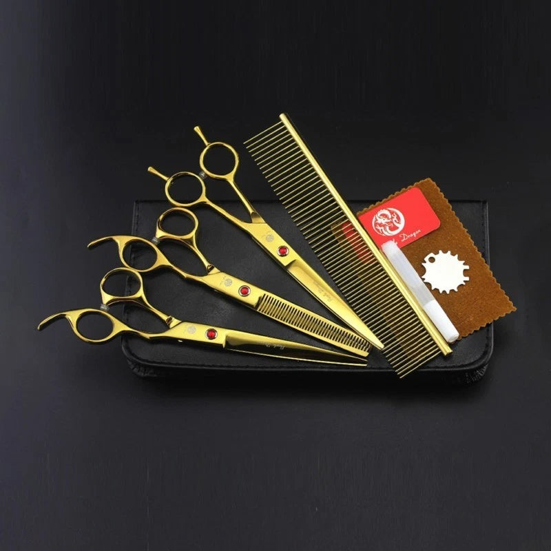 4Pcs/set 7 Inch Professional Pet Grooming Scissors Shears Dog Haircut Groom Set