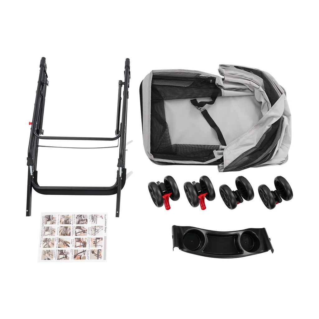 Lightweight Foldable Pet Stroller Cart for Small Dogs Cats, 40 lbs Capacity