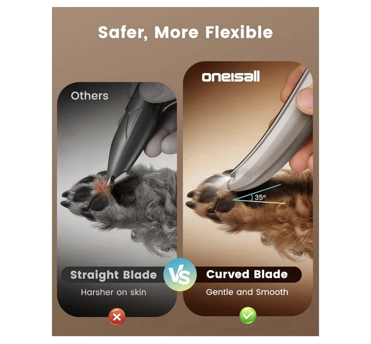 Oneisall Dog Paw Trimmer, 2-Speed Up to 6500 RPM, 35dB Low-Noise Safe Pet Paw