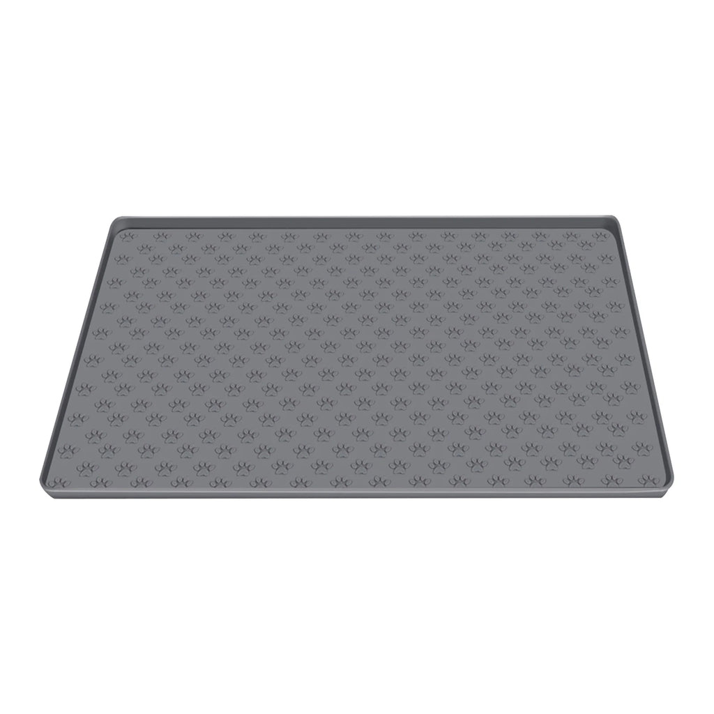 Grey Silicone Raised Edges Pet Feeding Mat for Dog &amp; Cat Bowls 21.65*15.75in
