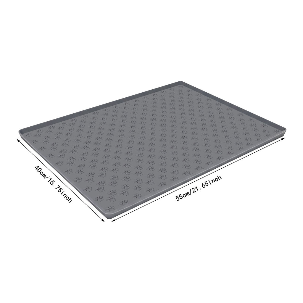 Grey Silicone Raised Edges Pet Feeding Mat for Dog &amp; Cat Bowls 21.65*15.75in