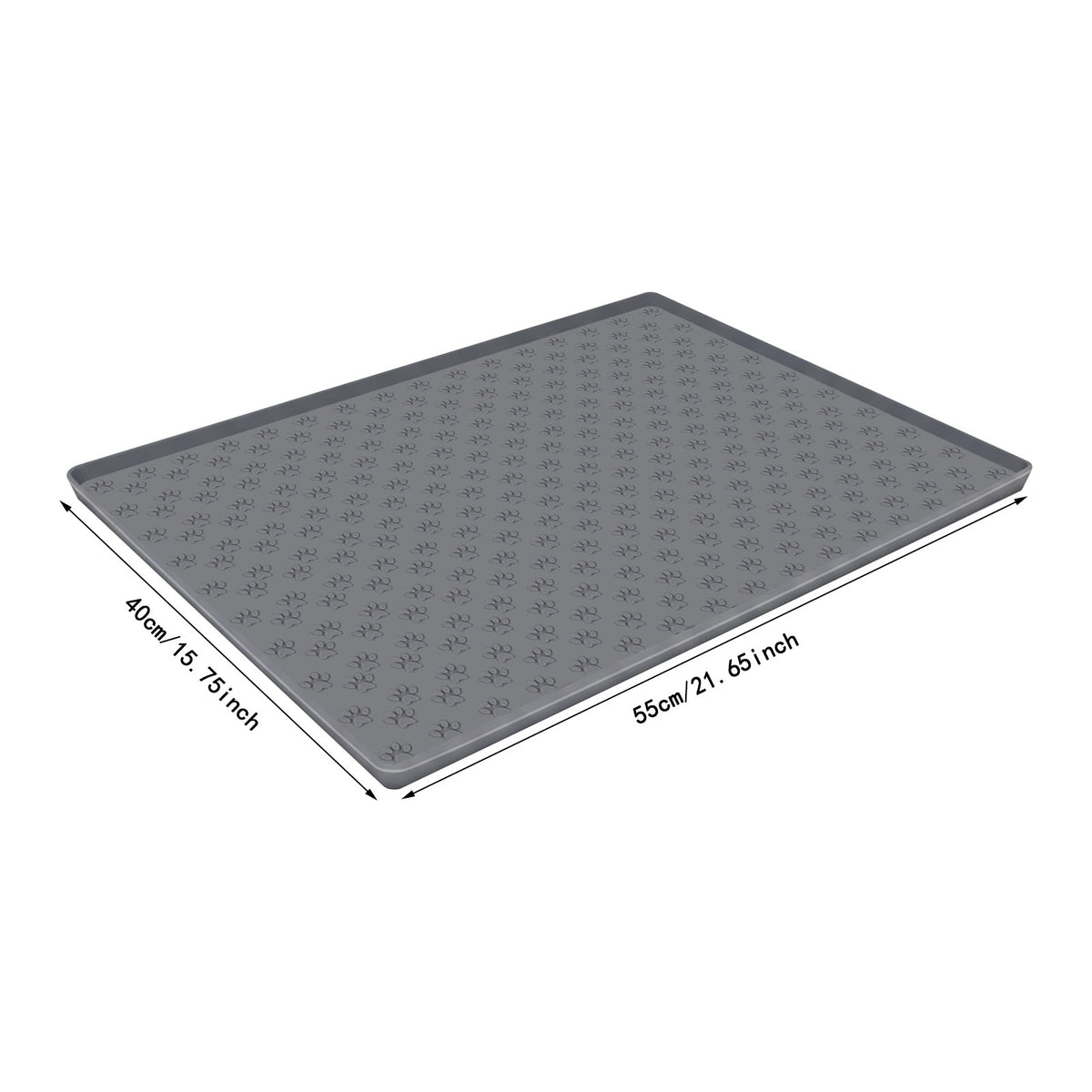 Grey Silicone Raised Edges Pet Feeding Mat for Dog &amp; Cat Bowls 21.65*15.75in