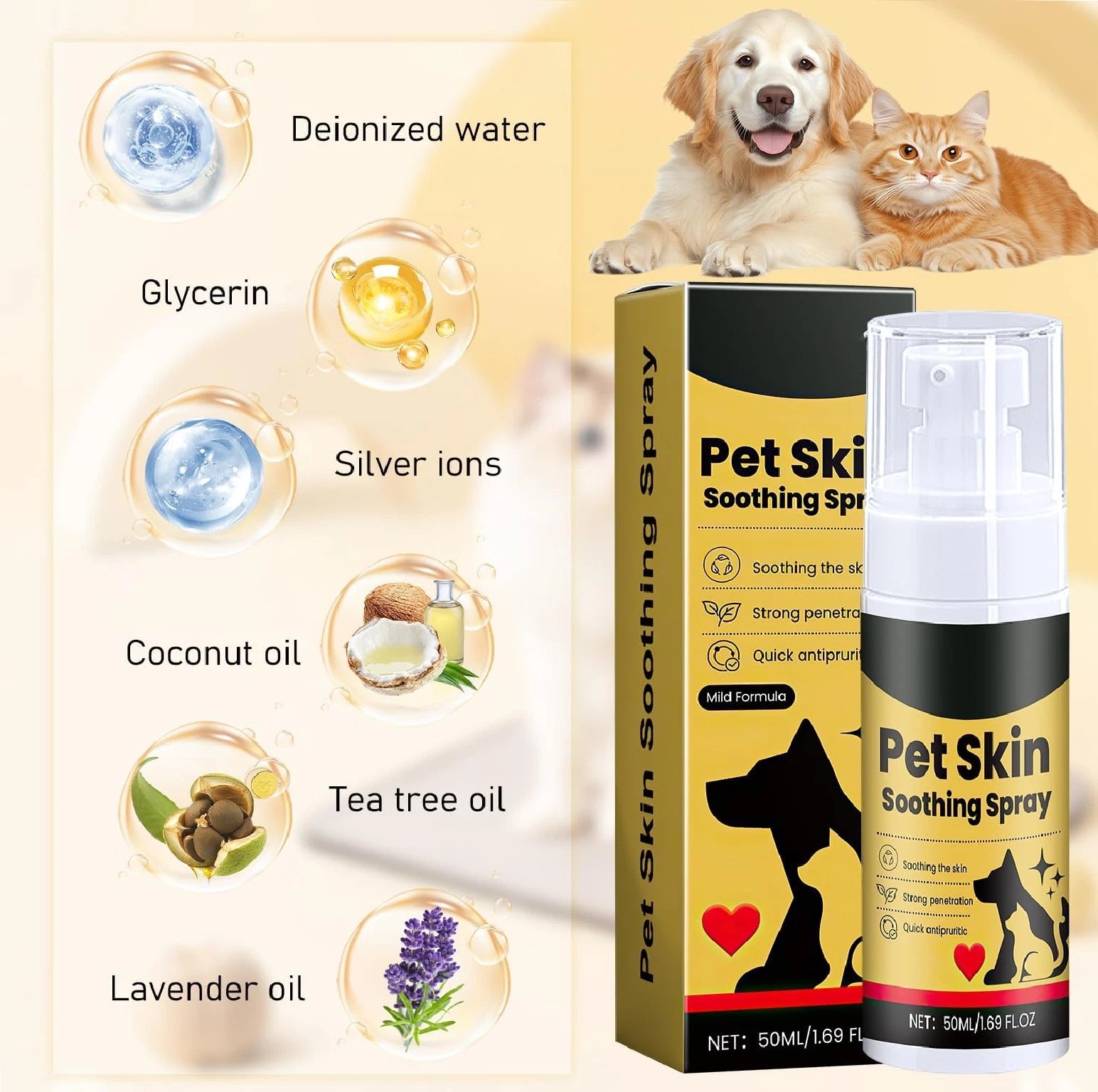 2Pcs Pet Skin Soothing Spray for Dogs,Pet Skin Treatment Spray for Dogs and Cats