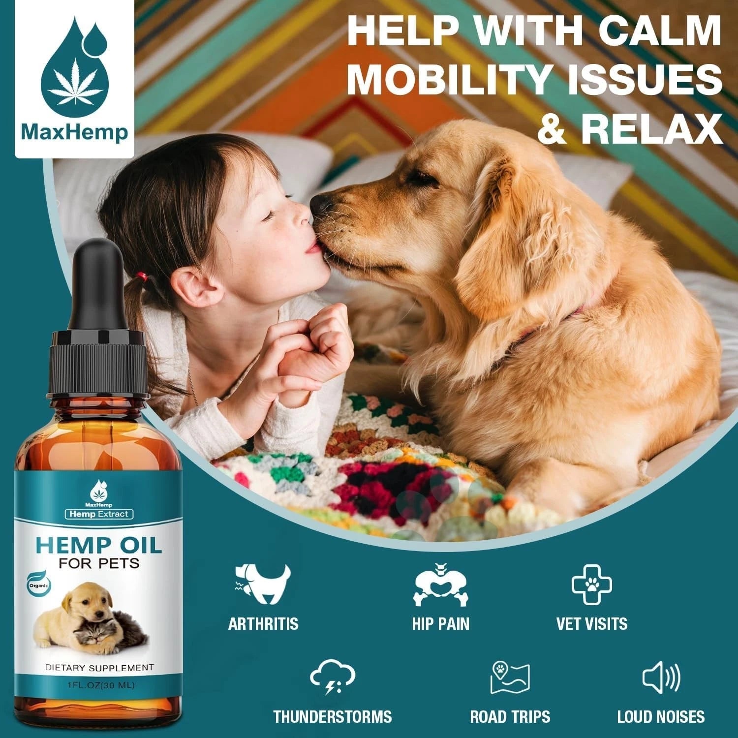 Pet Oil for Dogs and Cats Anxiety Stress Pain Relief Joint Hip Аrthritis Sleep A