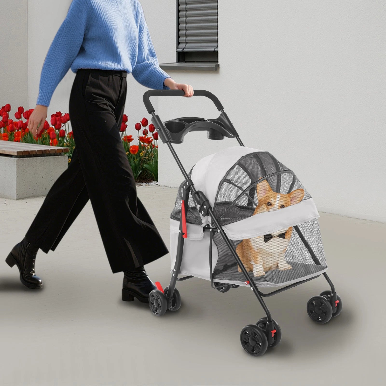 Lightweight Foldable Pet Stroller Cart for Small Dogs Cats, 40 lbs Capacity