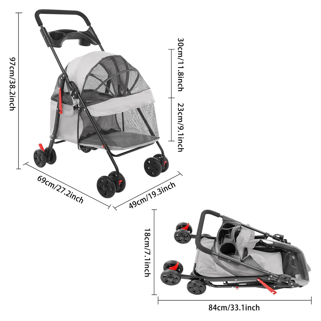 Lightweight Foldable Pet Stroller Cart for Small Dogs Cats, 40 lbs Capacity