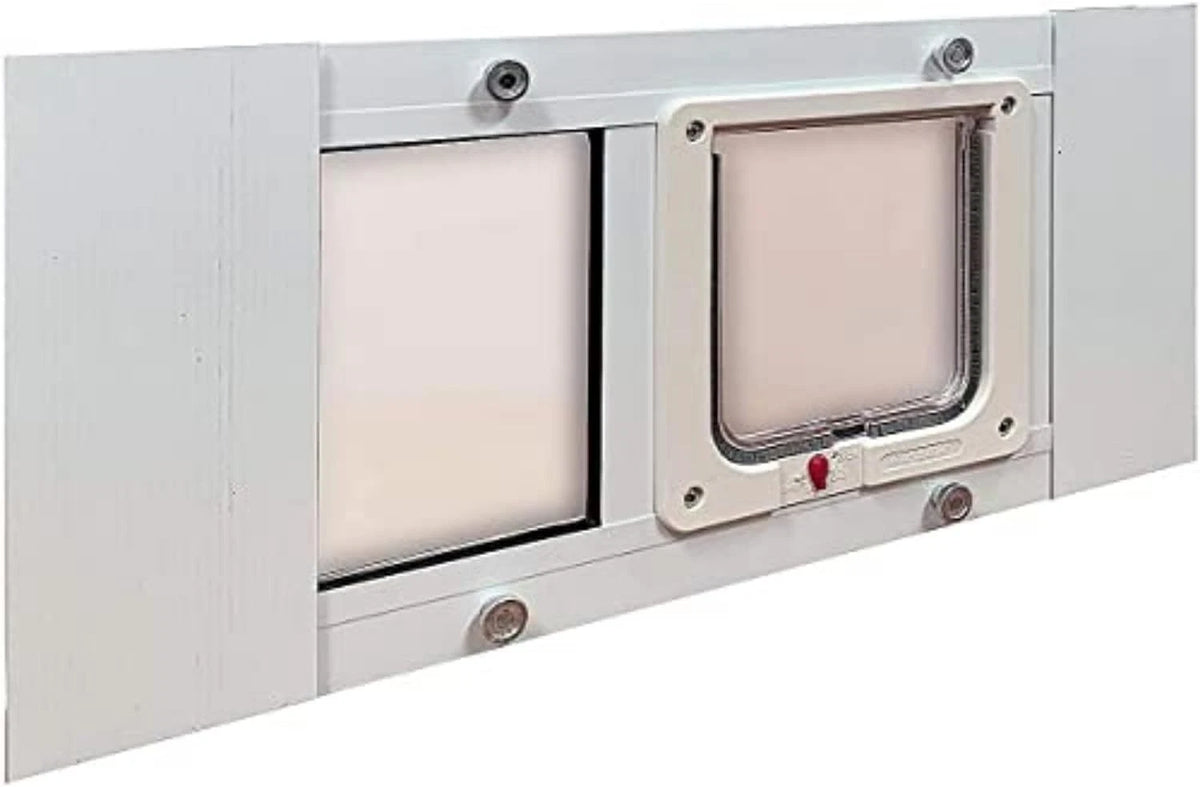 Aluminum Pet Door with Lock-out Slide | Fits Windows 23"-28" | 6" Flap Size