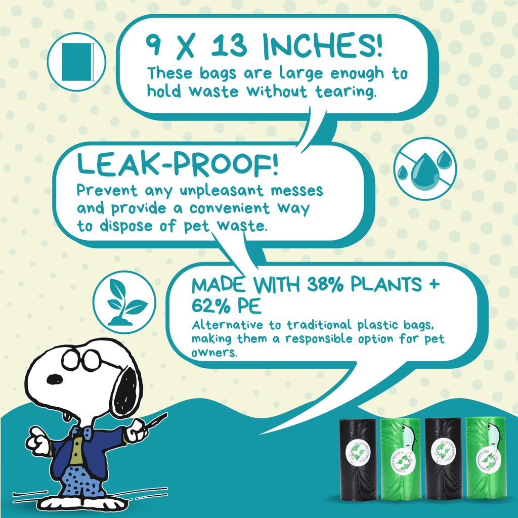360 Count Peanuts Dog Poop Bags - Snoopy Design - 24 Rolls - Unscented