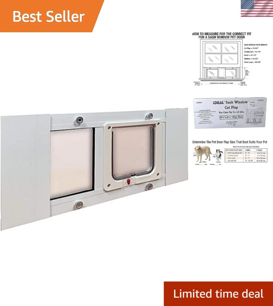 Aluminum Pet Door with Lock-out Slide | Fits Windows 23"-28" | 6" Flap Size