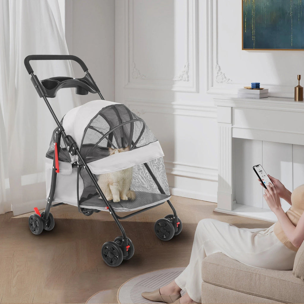 Lightweight Foldable Pet Stroller Cart for Small Dogs Cats, 40 lbs Capacity