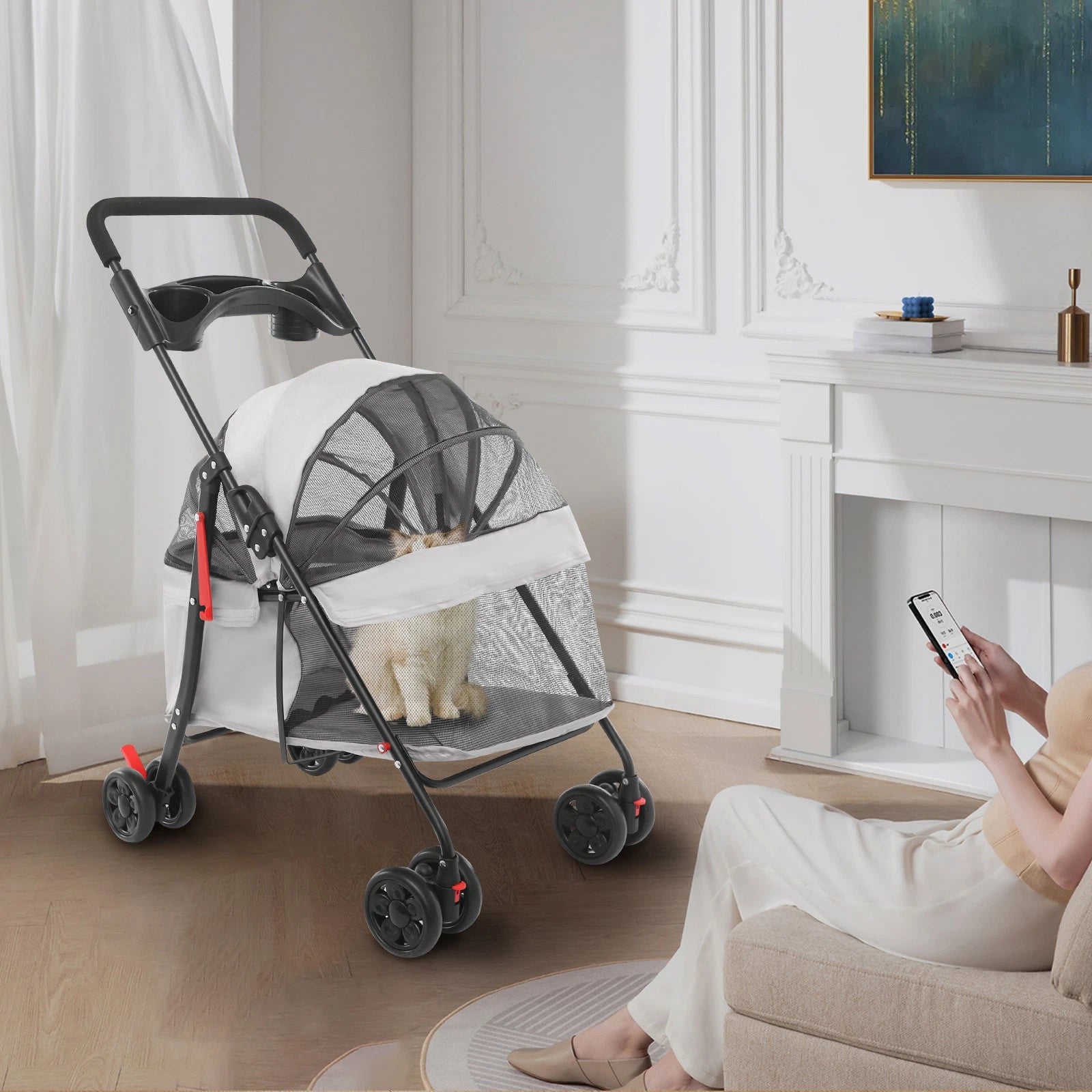 Lightweight Foldable Pet Stroller Cart for Small Dogs Cats, 40 lbs Capacity