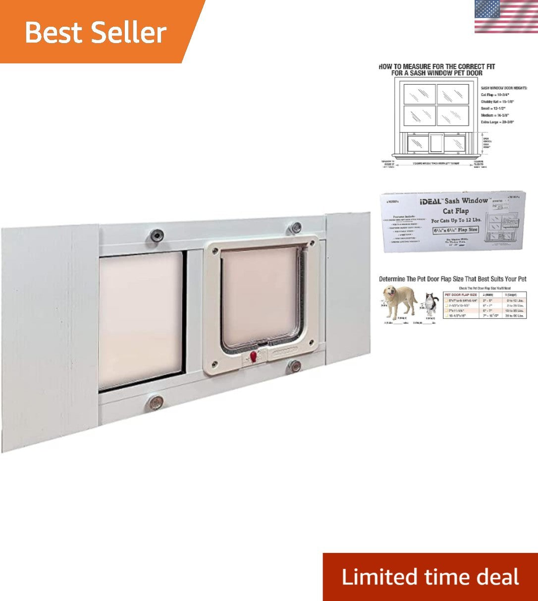Aluminum Pet Door with Lock-out Slide | Fits Windows 23"-28" | 6" Flap Size