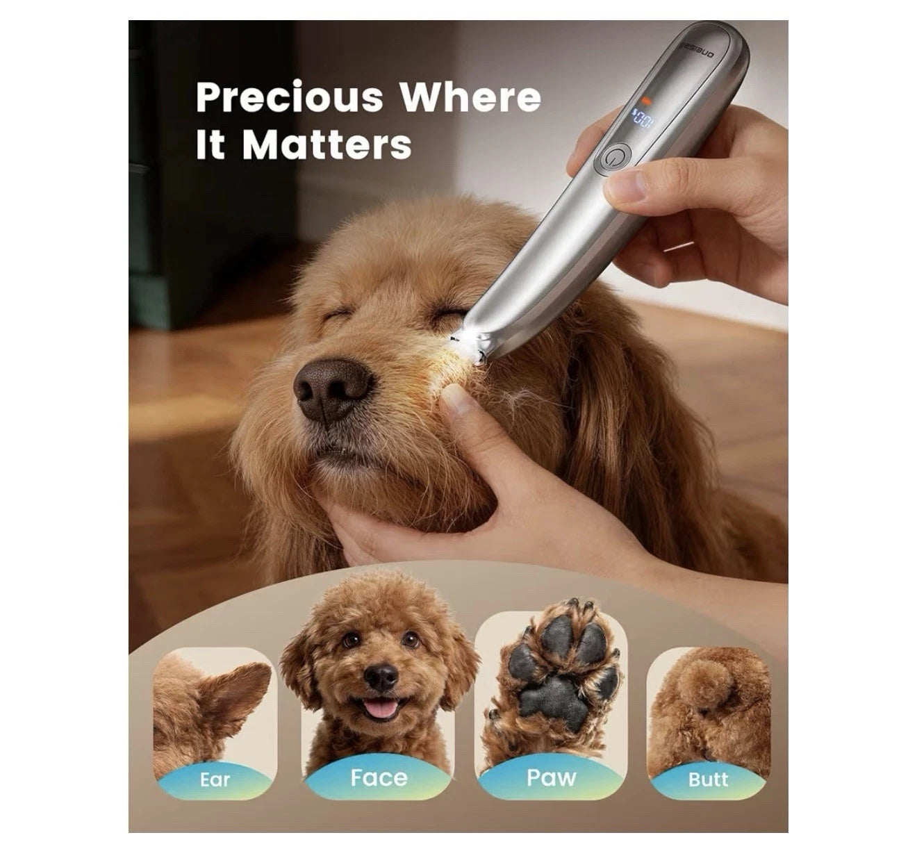 Oneisall Dog Paw Trimmer, 2-Speed Up to 6500 RPM, 35dB Low-Noise Safe Pet Paw