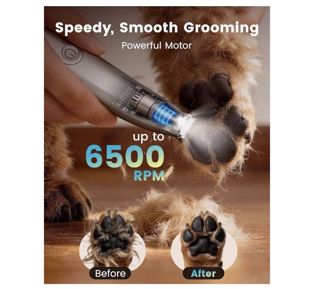 Oneisall Dog Paw Trimmer, 2-Speed Up to 6500 RPM, 35dB Low-Noise Safe Pet Paw