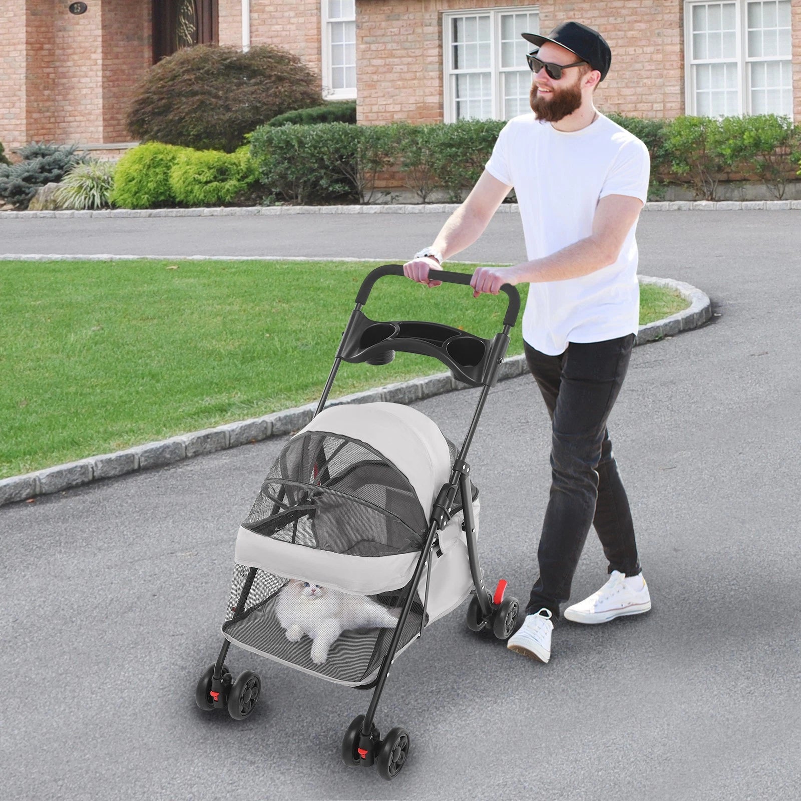 Lightweight Foldable Pet Stroller Cart for Small Dogs Cats, 40 lbs Capacity
