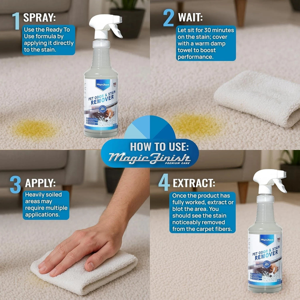 Magic Finish Pet Odor &amp; Stain Remover 32 oz Enzyme Carpet Cleaner for Dog &amp; Cat