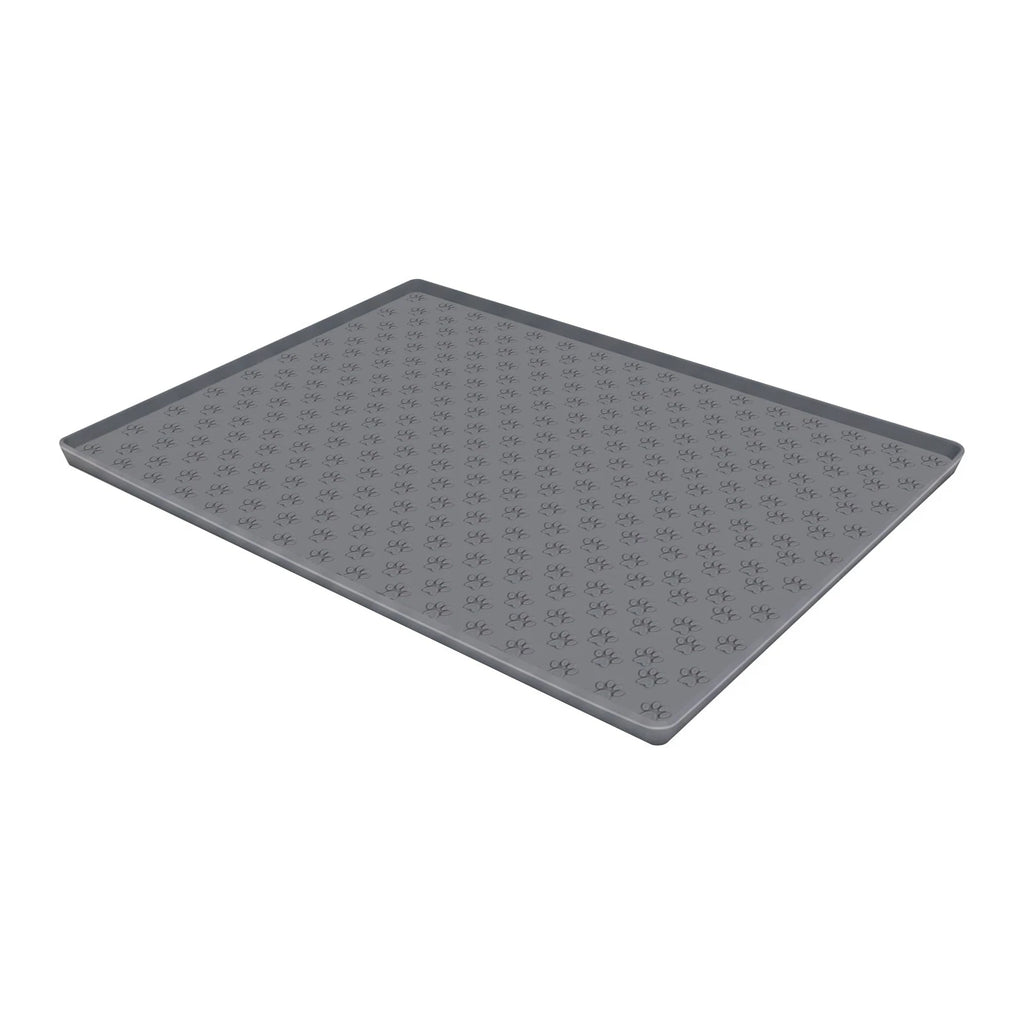 Grey Silicone Raised Edges Pet Feeding Mat for Dog &amp; Cat Bowls 21.65*15.75in