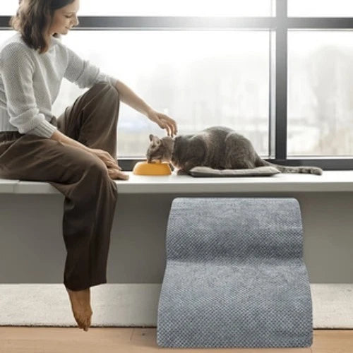 2-Step Curved Pet Stairs for Small Dogs &amp; Cats, New Gray Non-Slip Particle