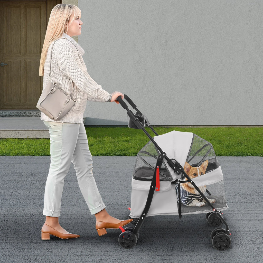 Lightweight Foldable Pet Stroller Cart for Small Dogs Cats, 40 lbs Capacity
