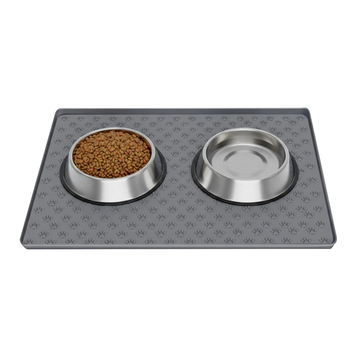 Grey Silicone Raised Edges Pet Feeding Mat for Dog &amp; Cat Bowls 21.65*15.75in