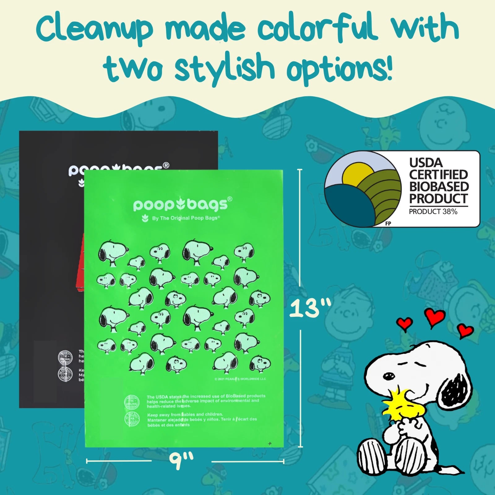 360 Count Peanuts Dog Poop Bags - Snoopy Design - 24 Rolls - Unscented