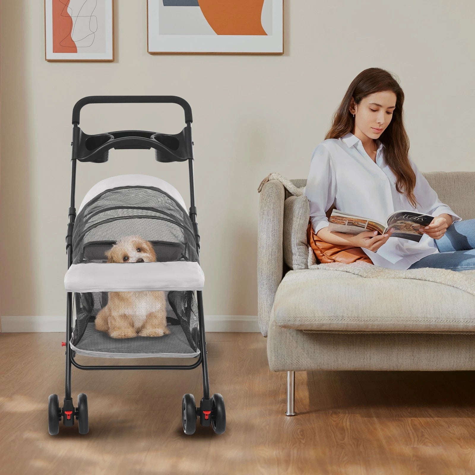 Lightweight Foldable Pet Stroller Cart for Small Dogs Cats, 40 lbs Capacity